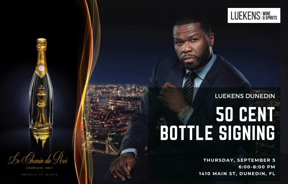 50 cent bottle signing Luekens Wine & Spirits