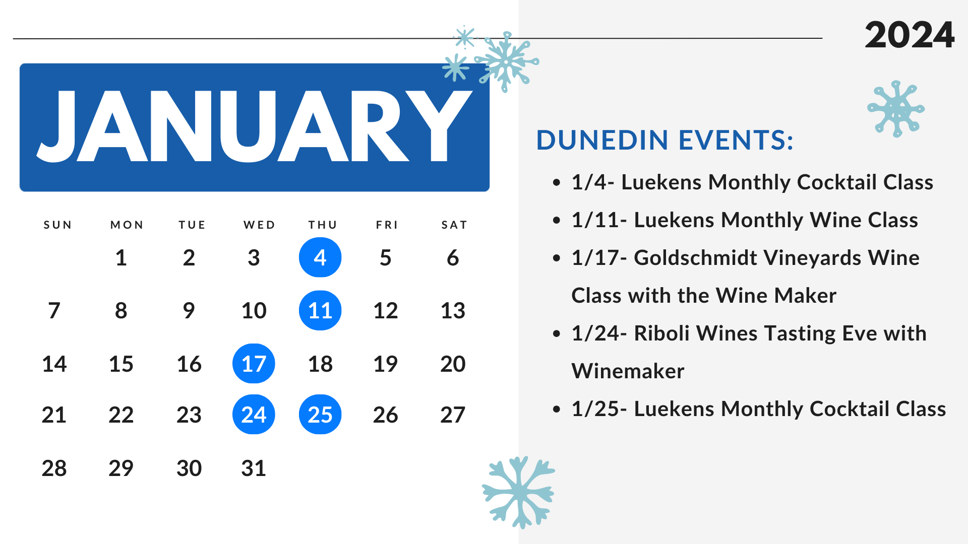 January Events Calendar 2024 Luekens Wine & Spirits