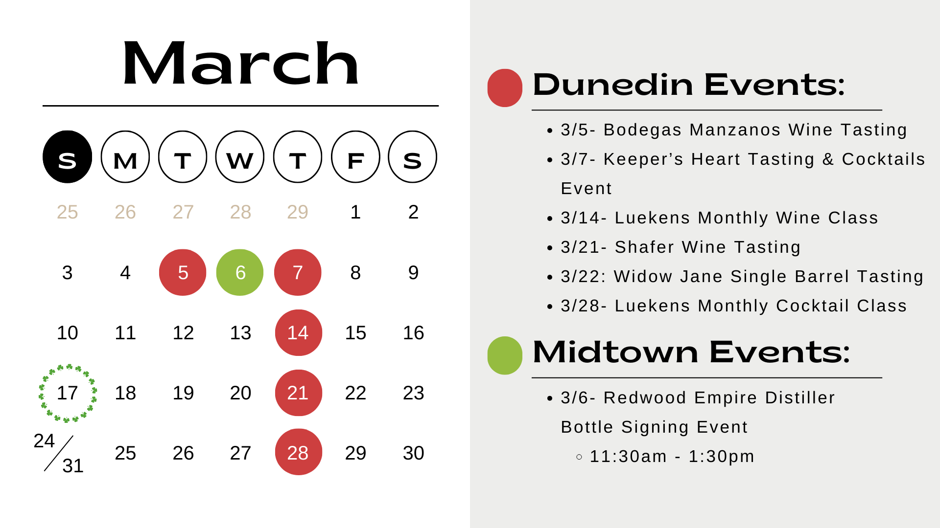 March Events Calendar Luekens Wine & Spirits