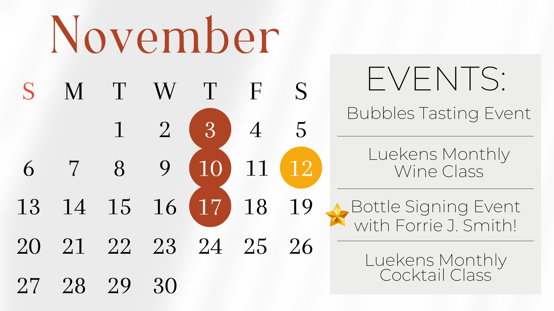 November Events Calendar Luekens Wine Spirits
