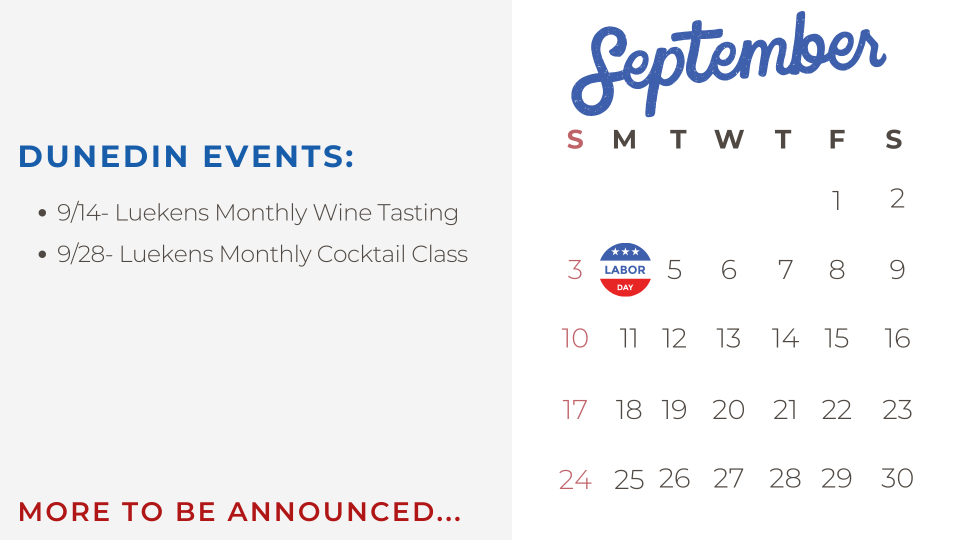 September Events Calendar Luekens Wine Spirits