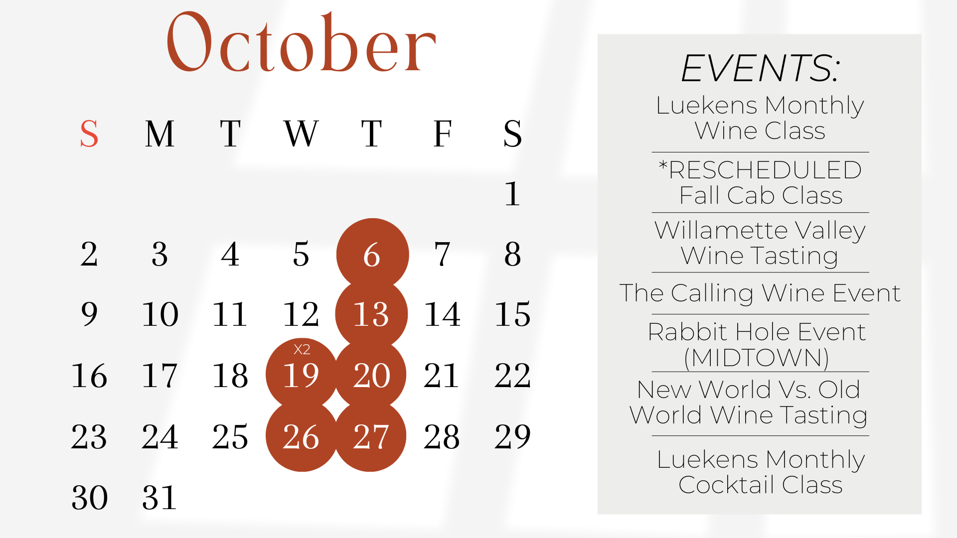 Updated October Events Calendar Luekens Wine & Spirits