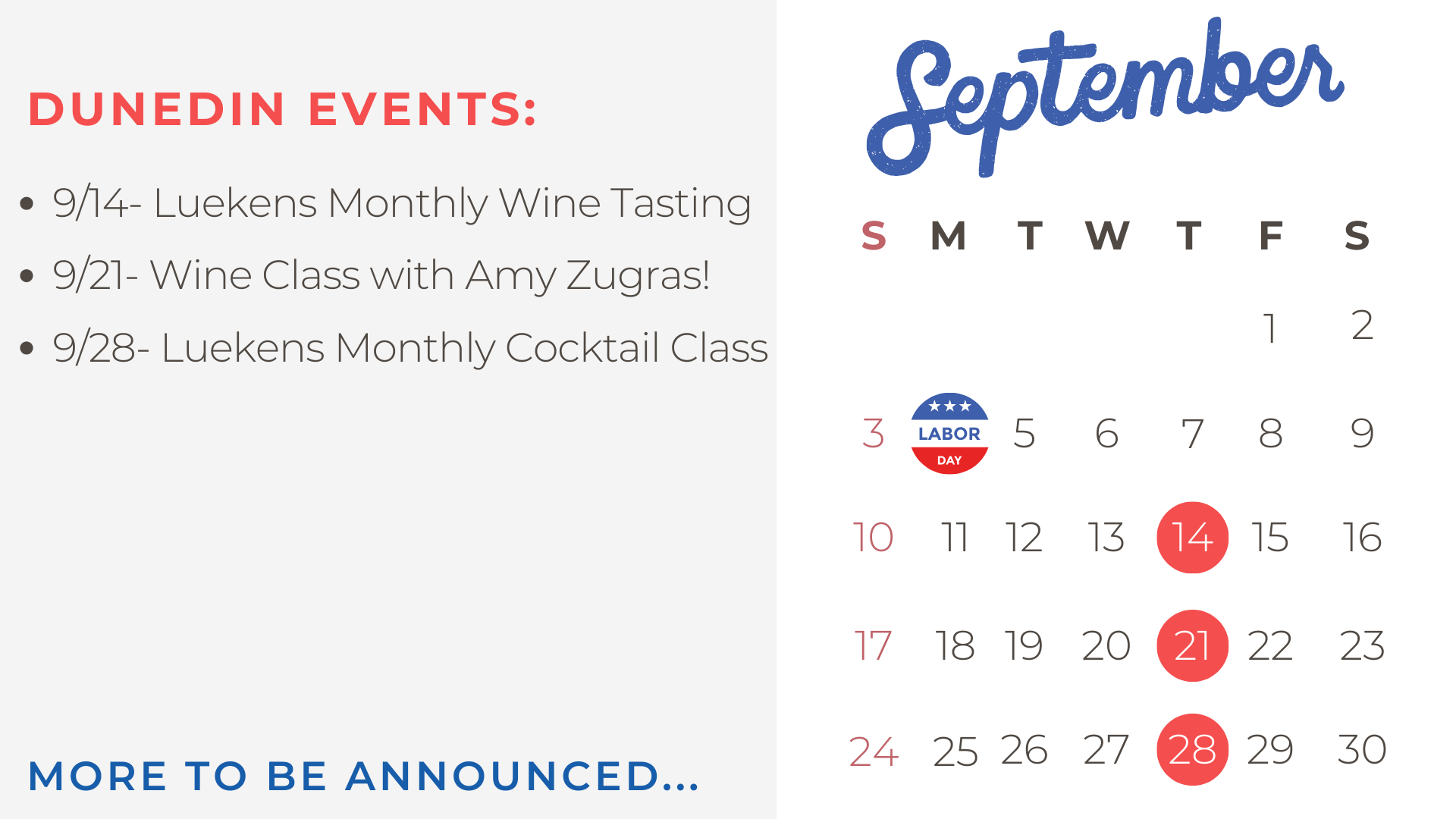 Updated September Events Calendar Luekens Wine Spirits